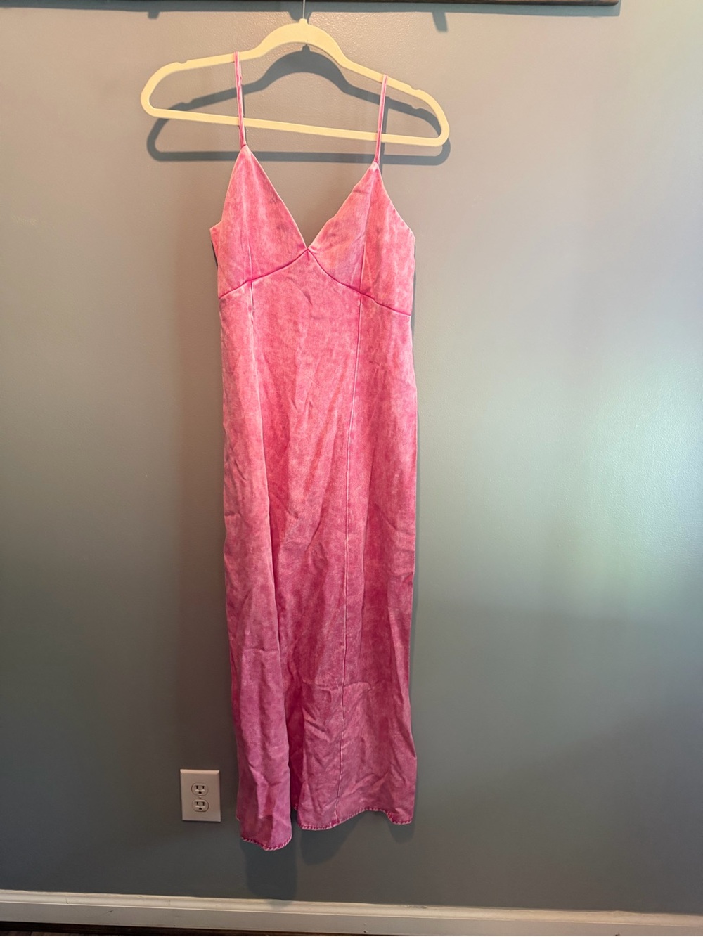 Rose Pink Maxi Slip Dress with Spaghetti Straps